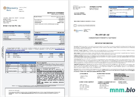 Południowa Afryka Discovery Bank wyciąg z kredytu hipotecznego w formatach Word i PDF 1-2